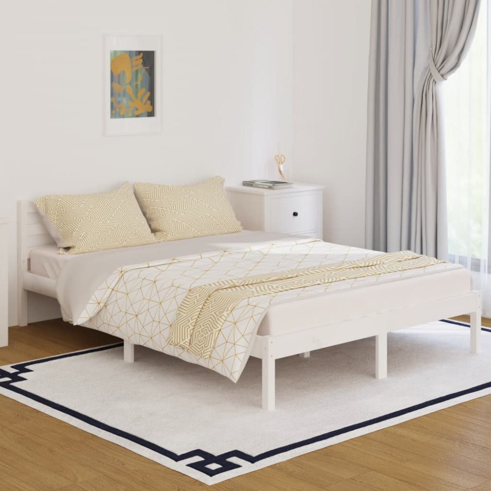 vidaXL Sängram massiv furu 140x200 cm vit