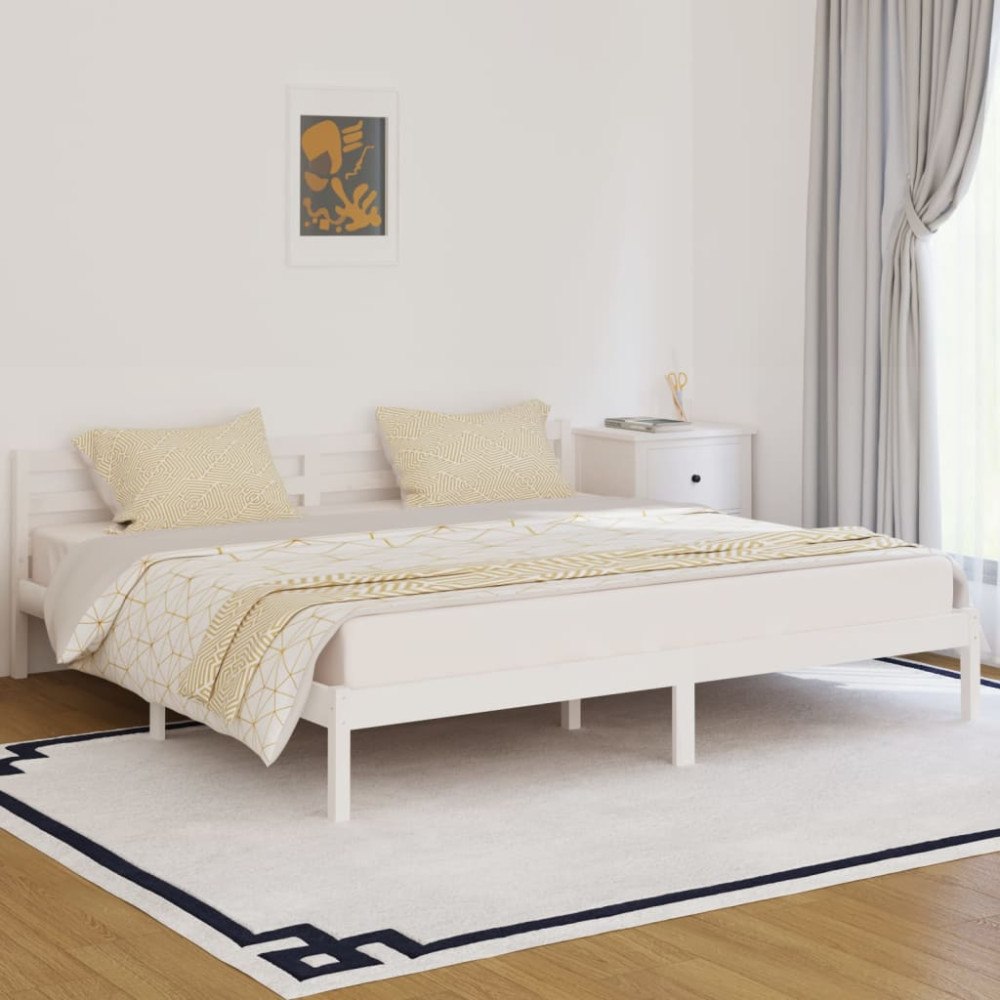 vidaXL Sängram massiv furu 200x200 cm vit