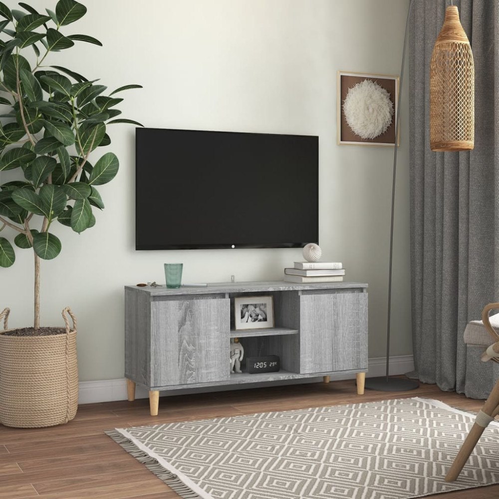 vidaXL TV-bänk med massiva träben grå sonoma 103,5x35x50 cm