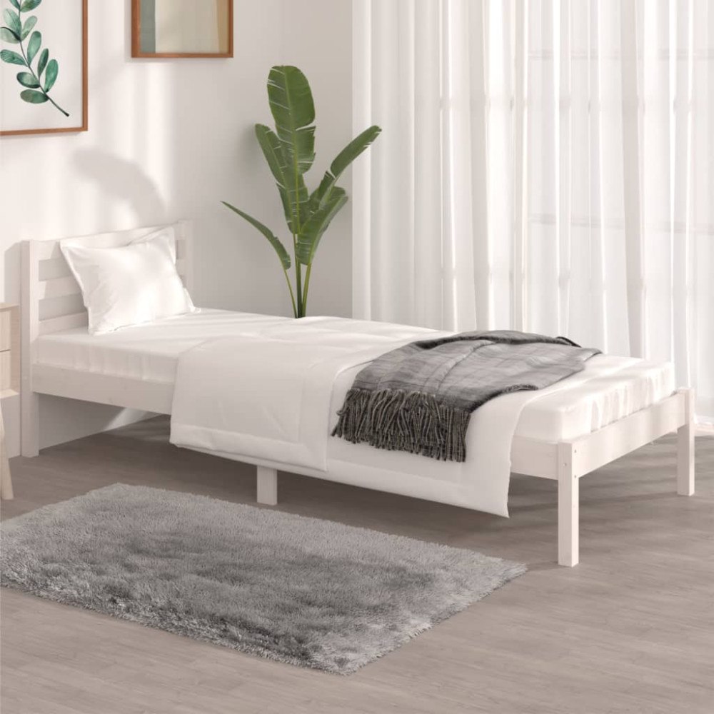 vidaXL Sängram massiv furu 75x190 cm vit 2FT6