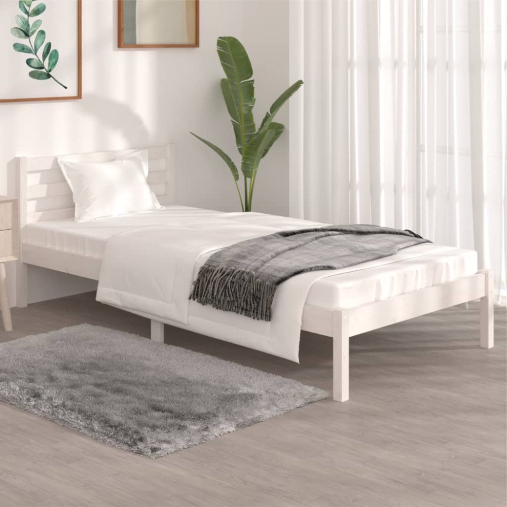vidaXL Sängram massiv furu 90x190 cm vit 3FT