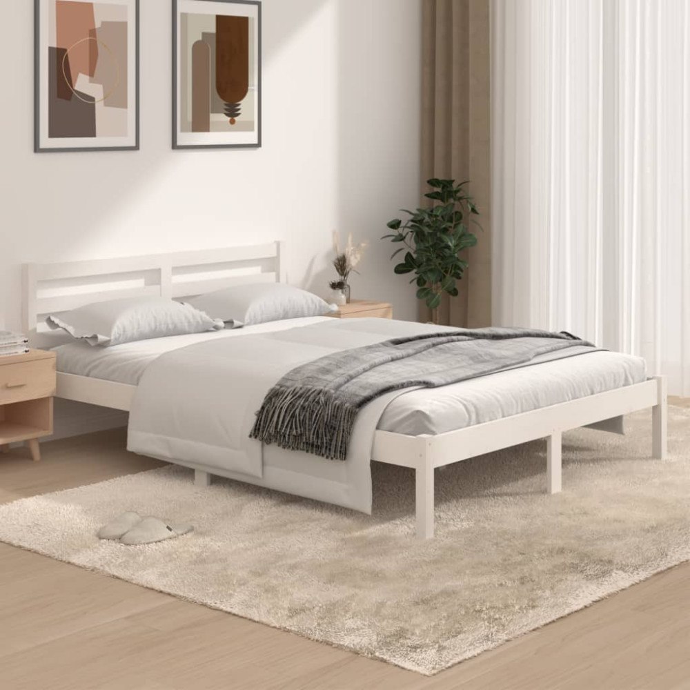 vidaXL Sängram massiv furu 135x190 cm vit