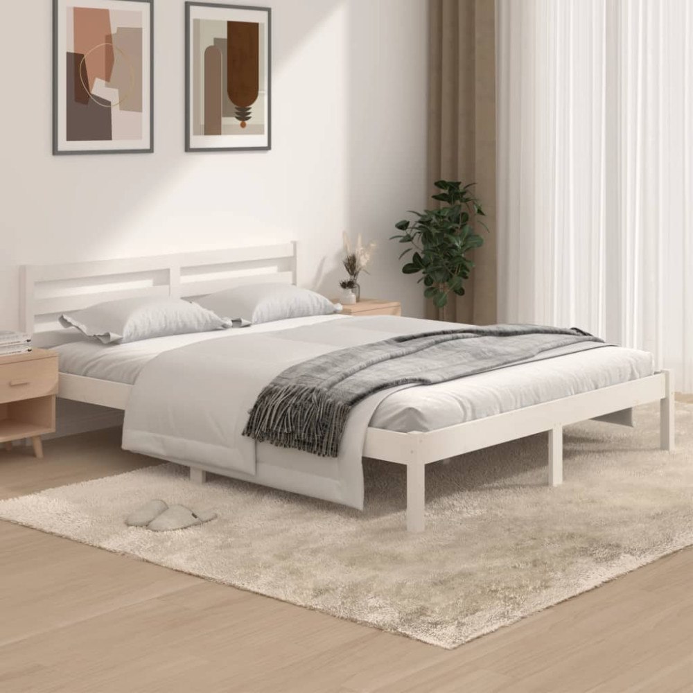 vidaXL Sängram massiv furu 150x200 cm vit