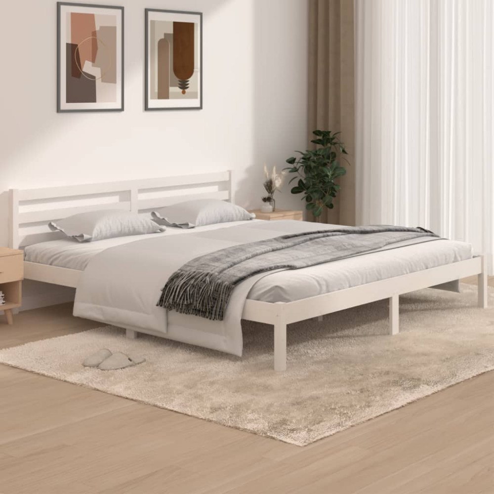 vidaXL Sängram massiv furu 180x200 cm vit