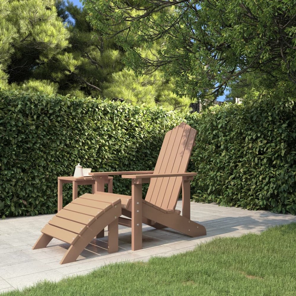 vidaXL Adirondackstol med fotpall HDPE brun