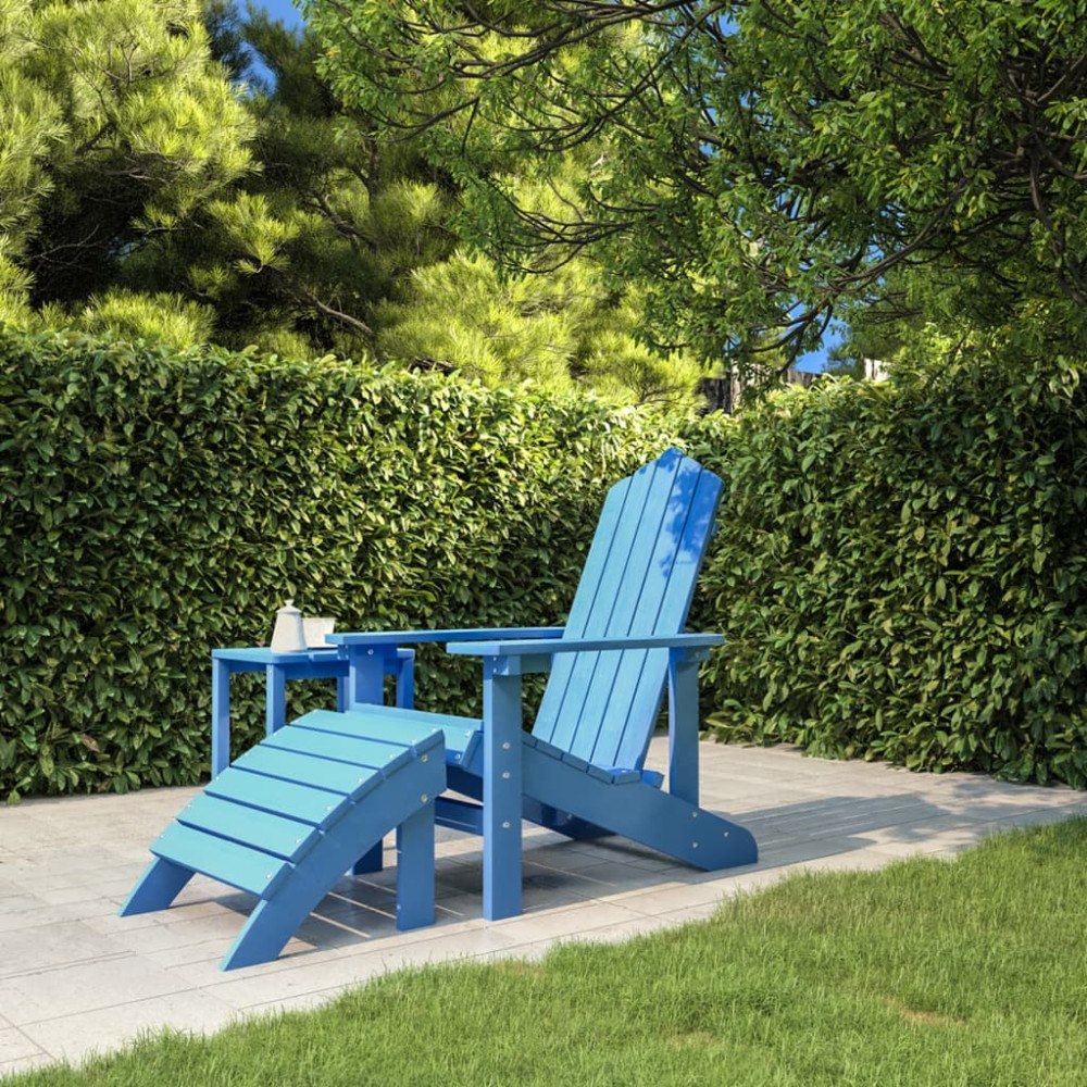 vidaXL Adirondackstol med fotpall HDPE aquablå