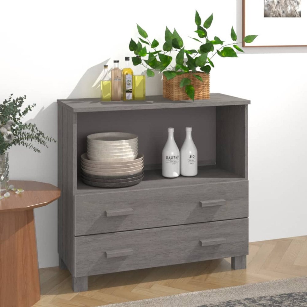 vidaXL Byrå HAMAR ljusgrå 85x35x80 cm massiv furu