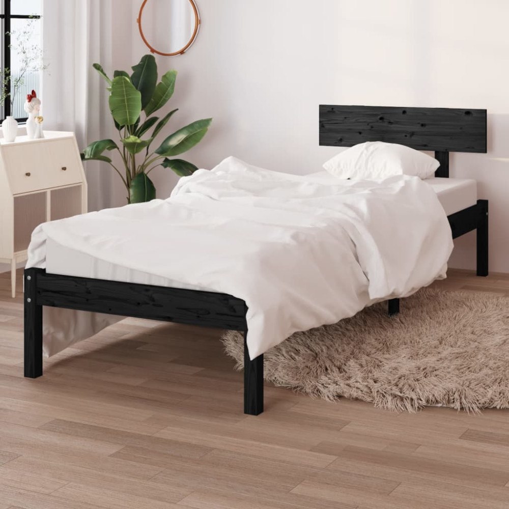 vidaXL Sängram svart massiv furu 75x190 cm