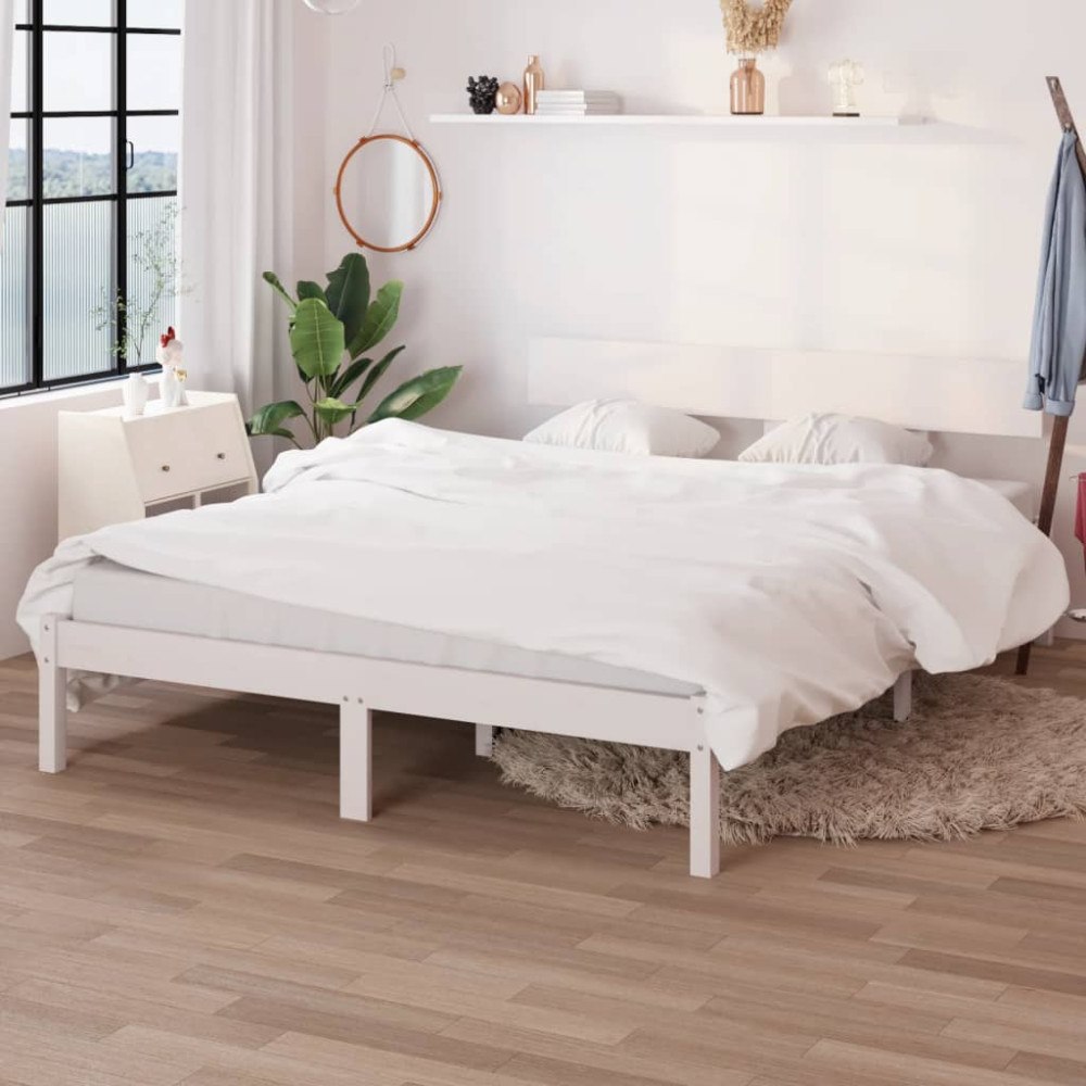 vidaXL Sängram vit massiv furu 160x200 cm