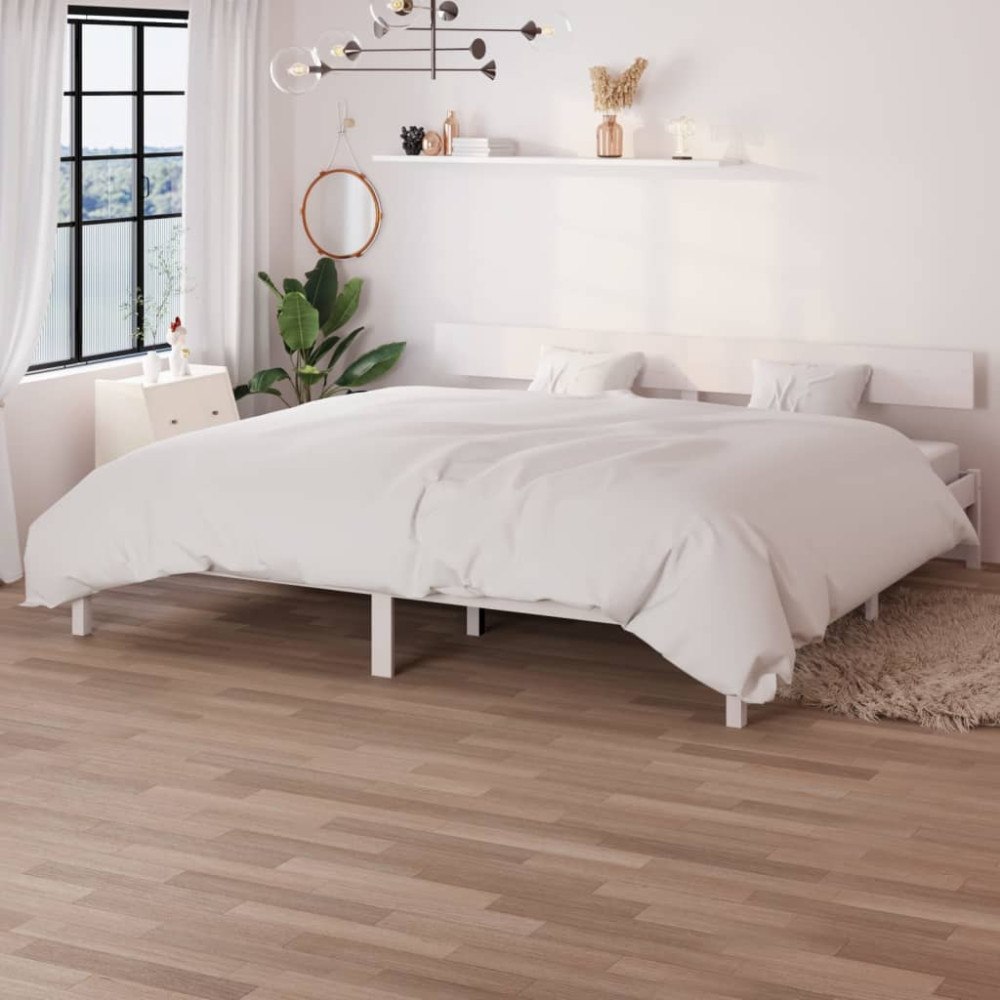 vidaXL Sängram vit massiv furu 200x200 cm