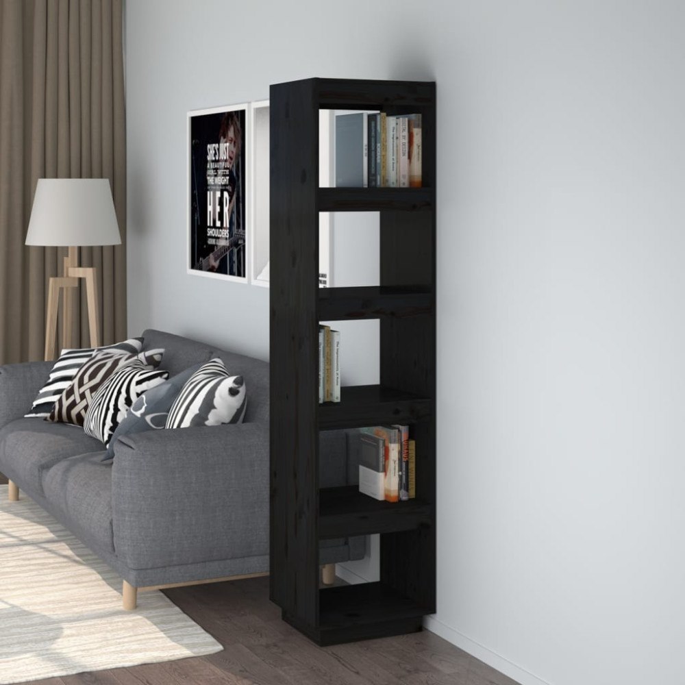 vidaXL Bokhylla/Rumsavdelare svart 40x35x167 cm massiv furu