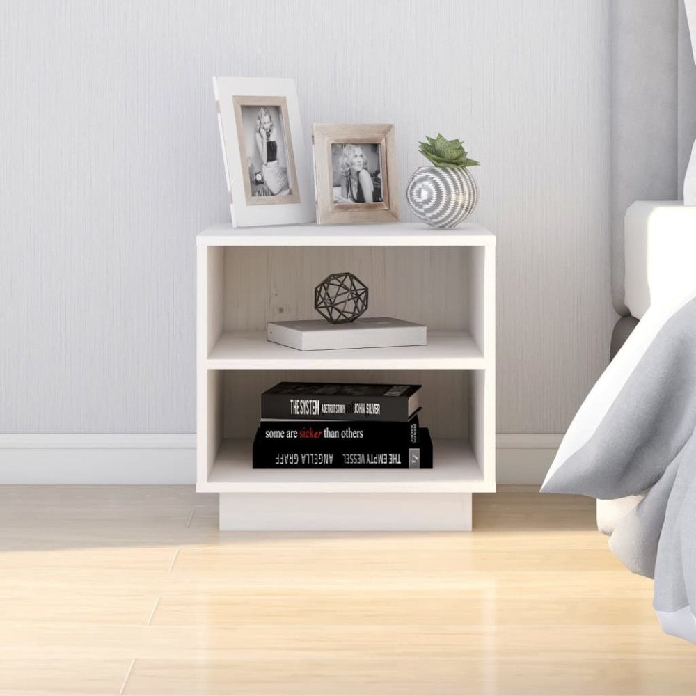 vidaXL Sängbord vit 40x34x40 cm massivt furuträ