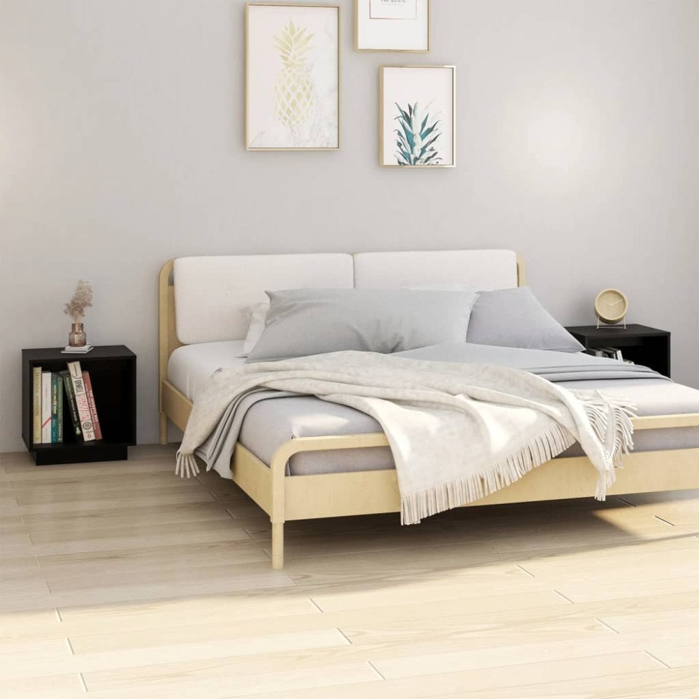 vidaXL Sängbord 2 st svart 40x30x40 cm massiv furu