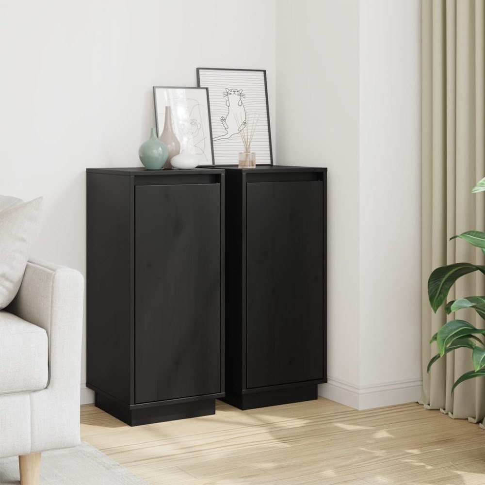 vidaXL Skänkar 2 st svart 31,5x34x75 cm massiv furu