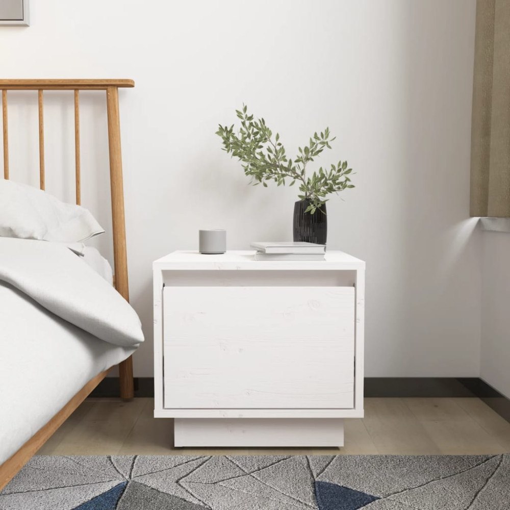 vidaXL Sängbord vit 35x34x32 cm massiv furu
