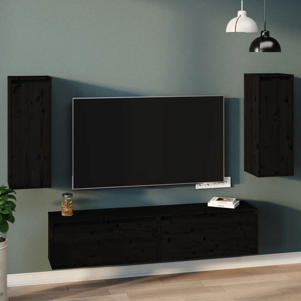 vidaXL Väggskåp 2 st svart 30x30x80 cm massiv furu