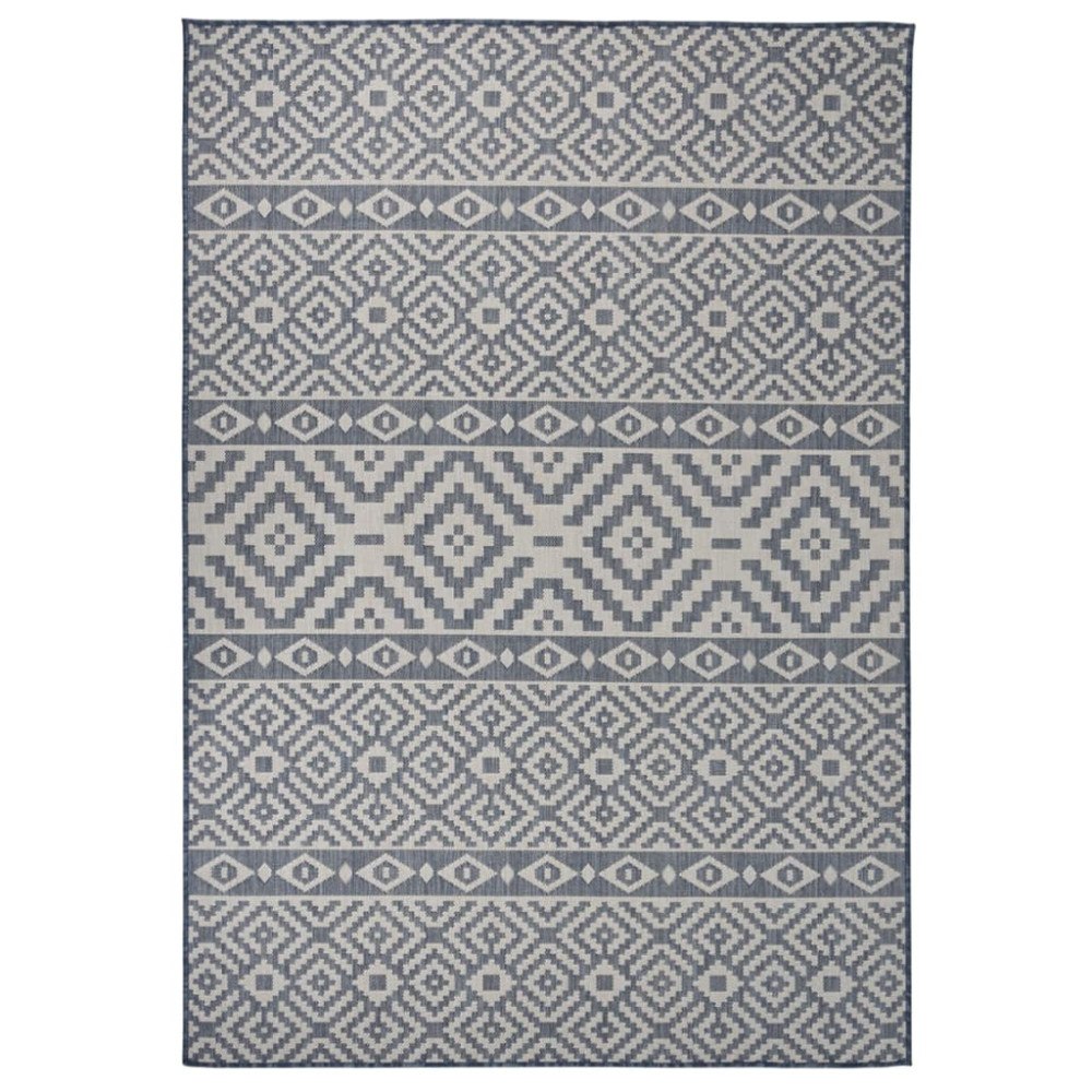 vidaXL Utomhusmatta plattvävd 160x230cm blå ränder