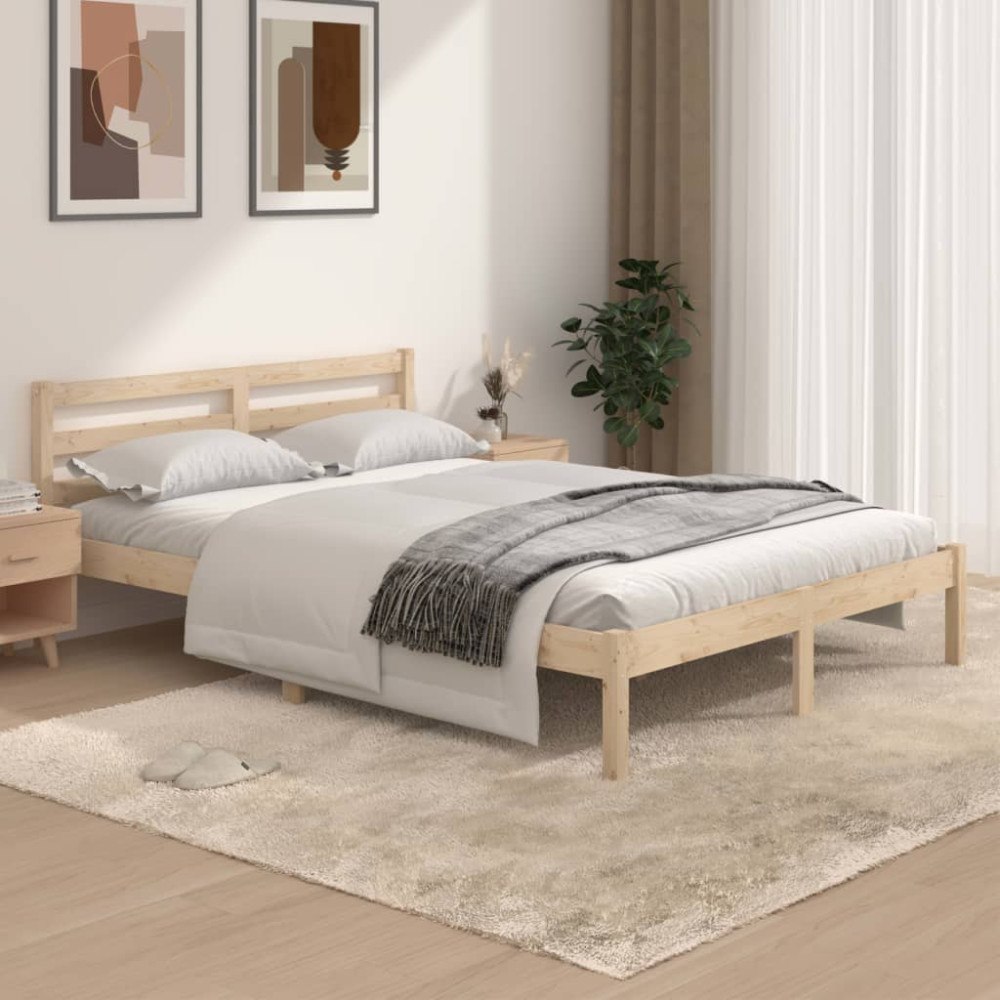 vidaXL Sängram massiv furu 135x190 cm