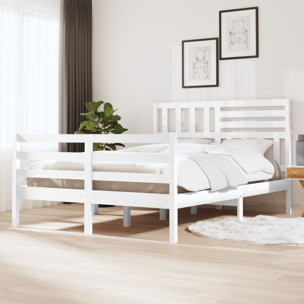 vidaXL Sängram massiv furu 135x190 cm vit