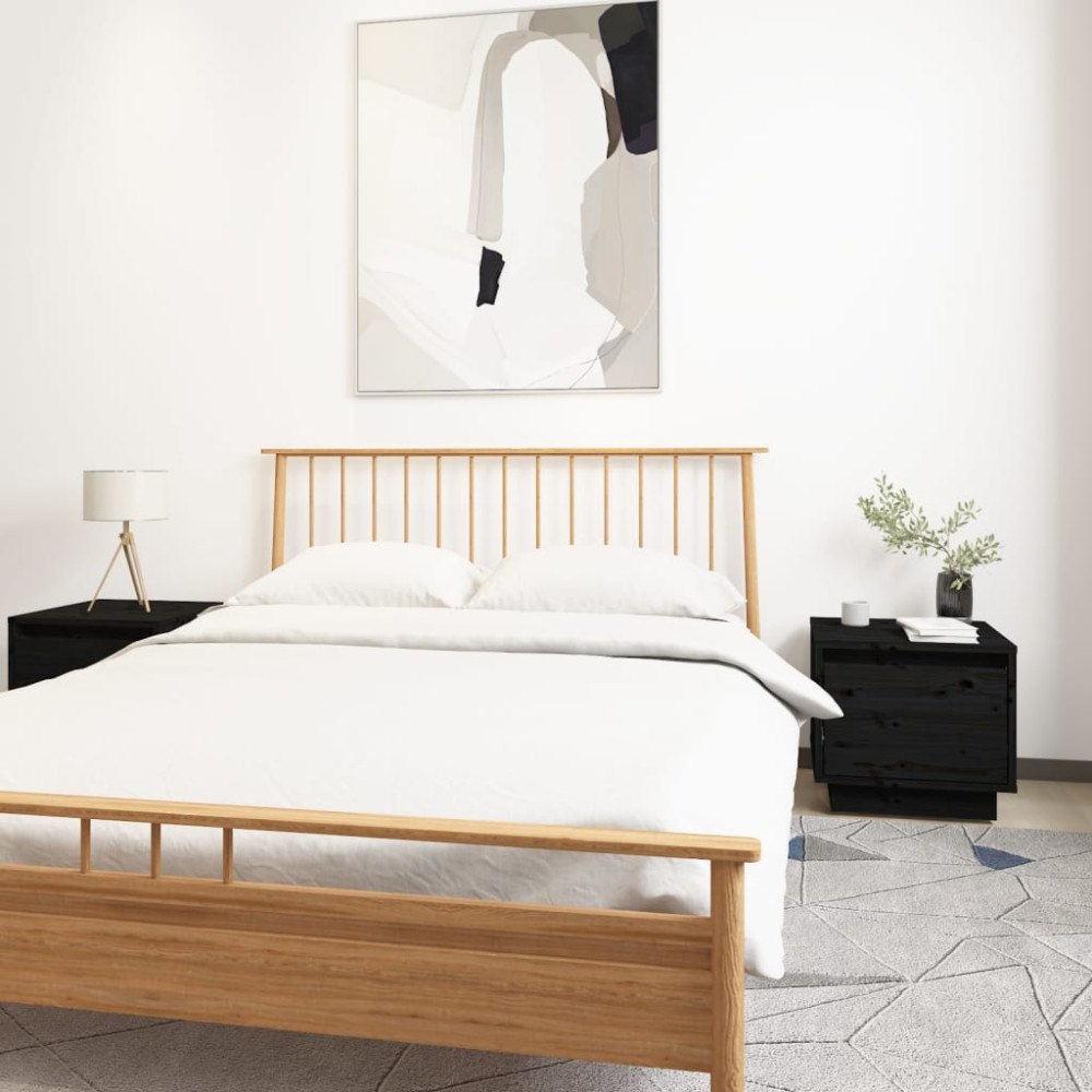 vidaXL Sängbord 2 st svart 35x34x32 cm massiv furu