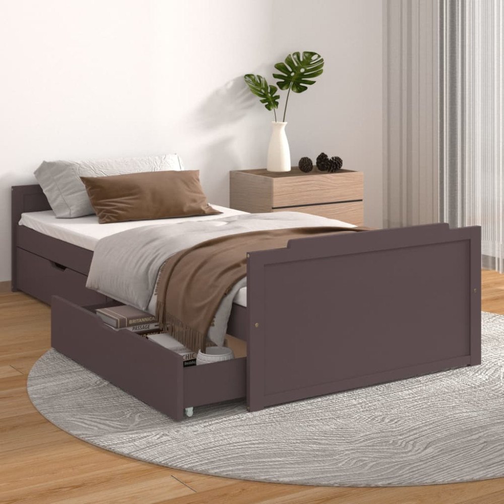 vidaXL Sängram med lådor mörkbrun massiv furu 90x200 cm