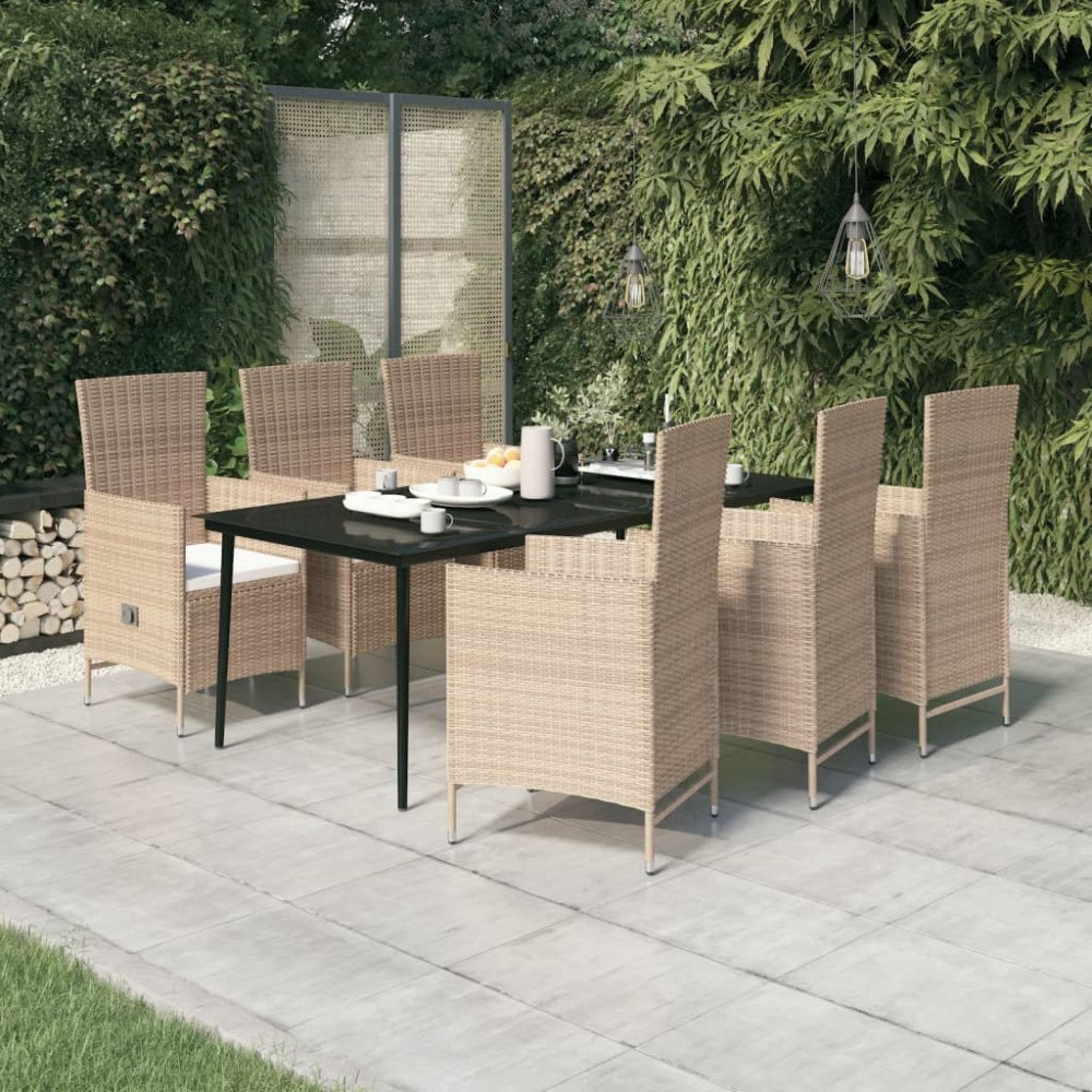 vidaXL Matgrupp för trädgården med dynor 7 delar beige