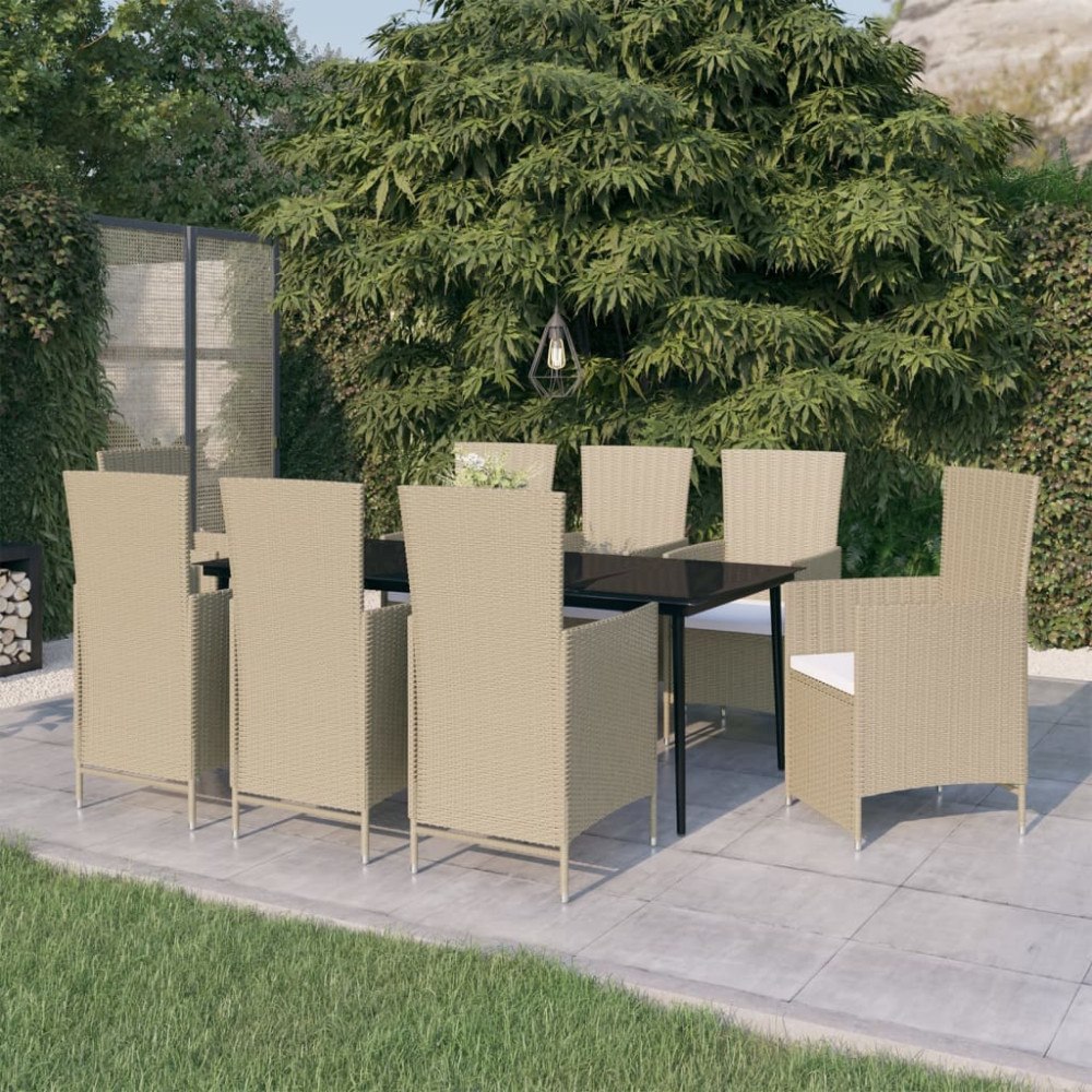 vidaXL Matgrupp för trädgården med dynor 9 delar beige