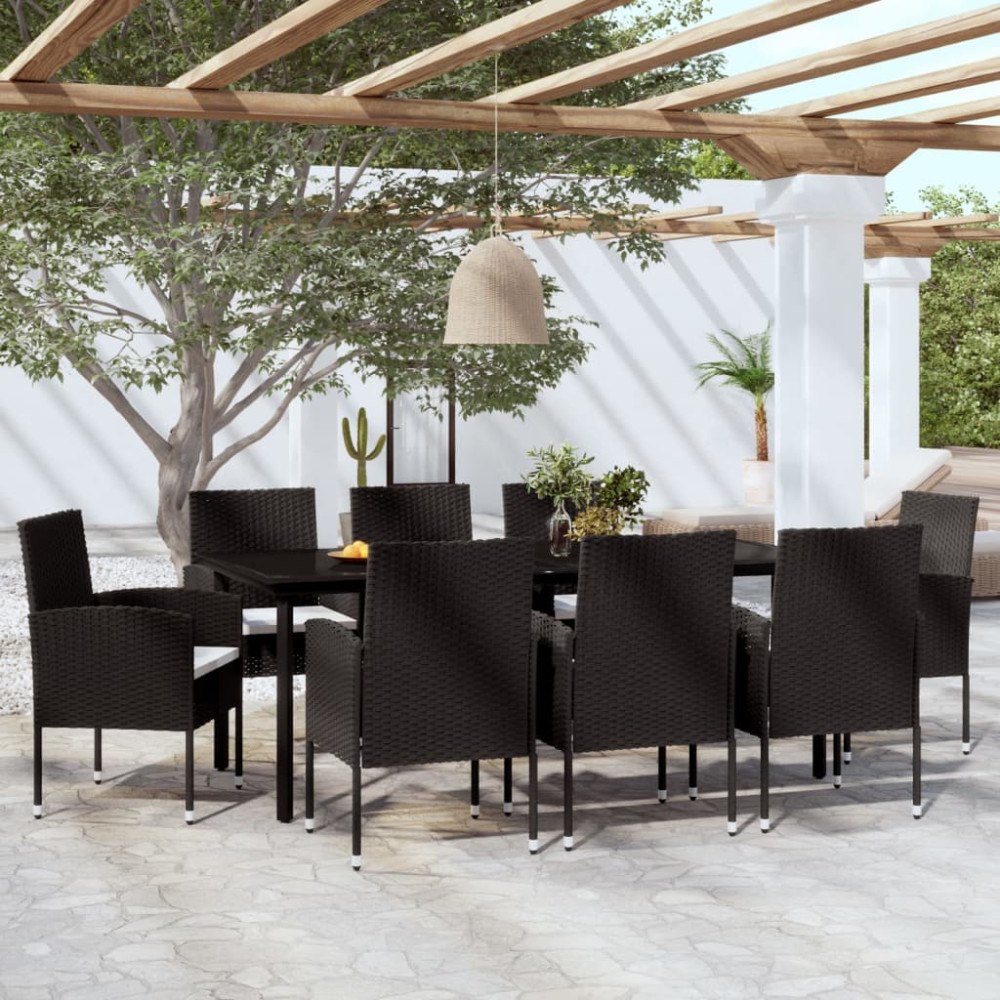 vidaXL Matgrupp för trädgården 9 delar svart