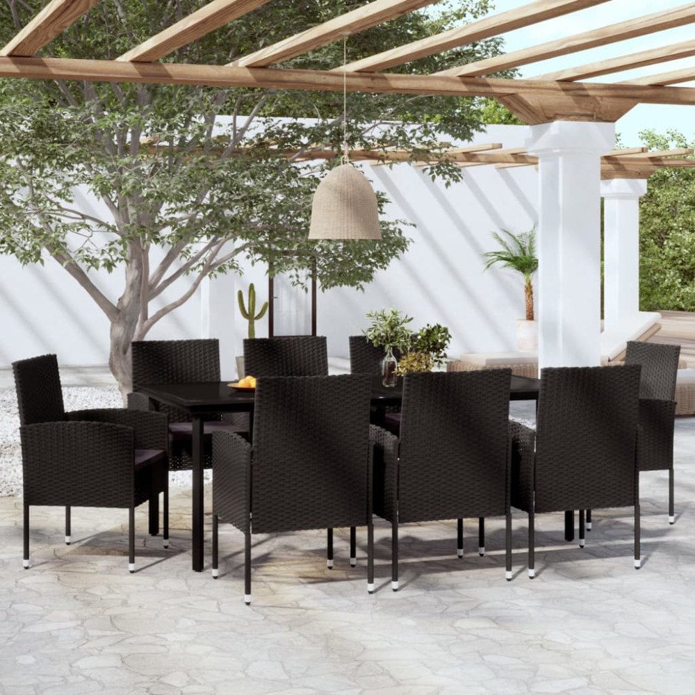 vidaXL Matgrupp för trädgården 9 delar svart