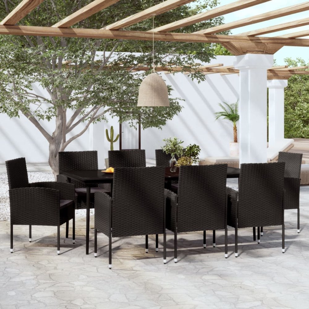 vidaXL Matgrupp för trädgården 9 delar svart