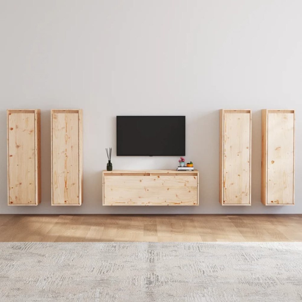 vidaXL Tv-bänk 5 delar massiv furu