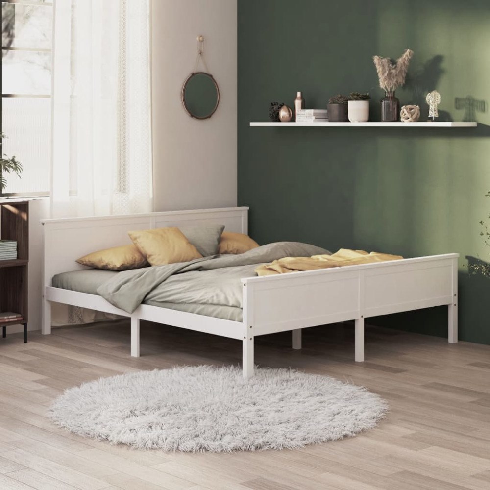 vidaXL Sängram vit massiv furu 200x200 cm