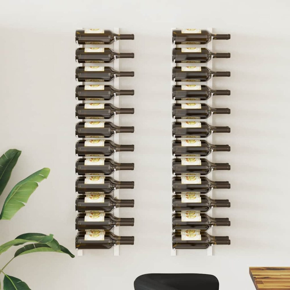 vidaXL Väggmonterat vinställ för 24 flaskor 2 st vit järn