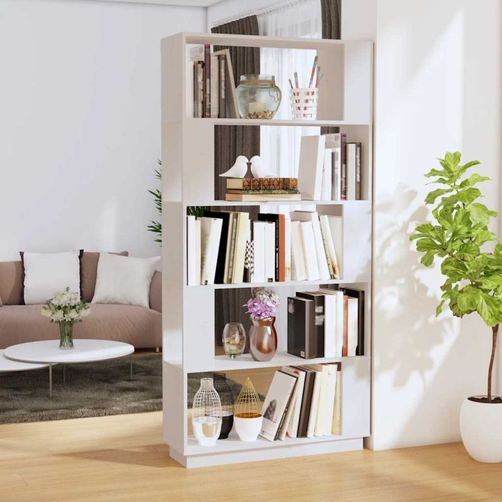 vidaXL Bokhylla/Rumsavdelare vit 80x25x163,5 cm massiv furu