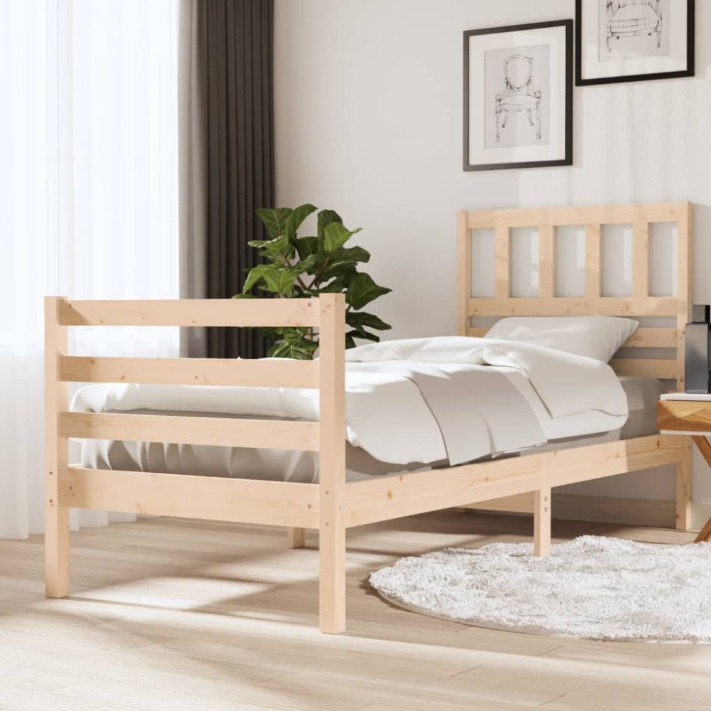 vidaXL Sängram massiv furu 90x190 cm