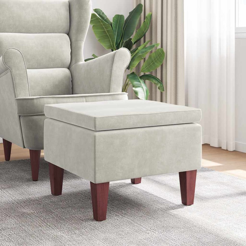 vidaXL Pall med träben gräddvit sammet