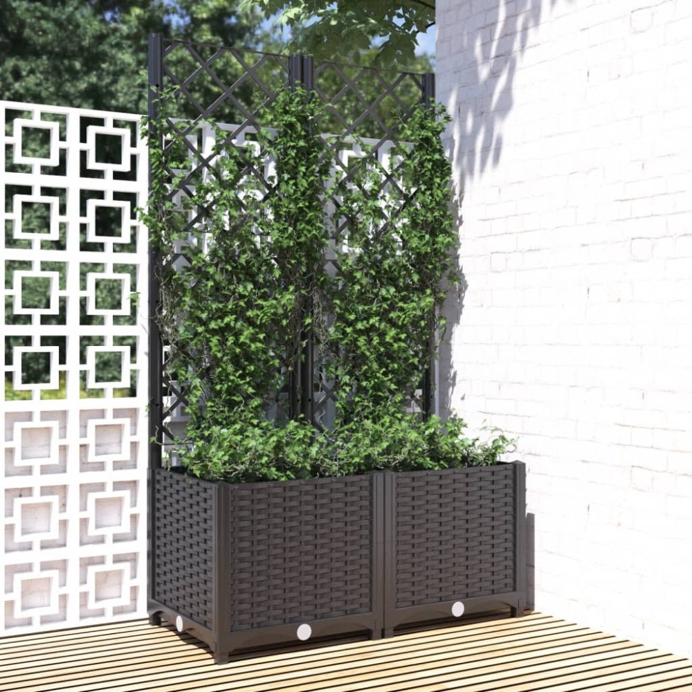vidaXL Trädgårdskruka med spaljé svart 80x40x136 cm PP