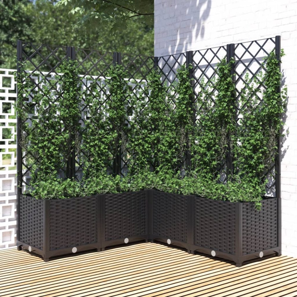 vidaXL Odlingslåda med spaljé svart 120x120x136 cm PP