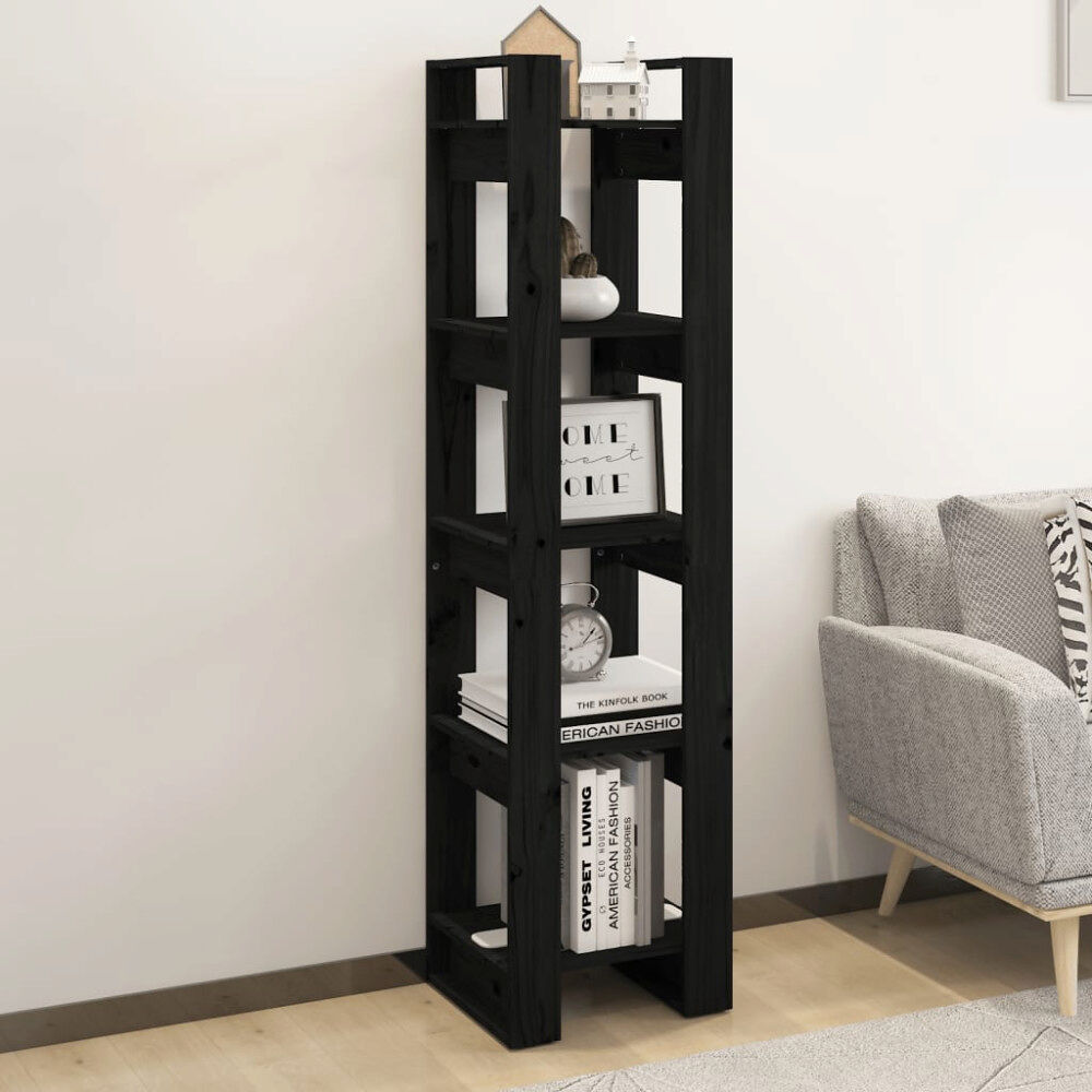 vidaXL Bokhylla/Rumsavdelare svart 41x35x160 cm massiv furu