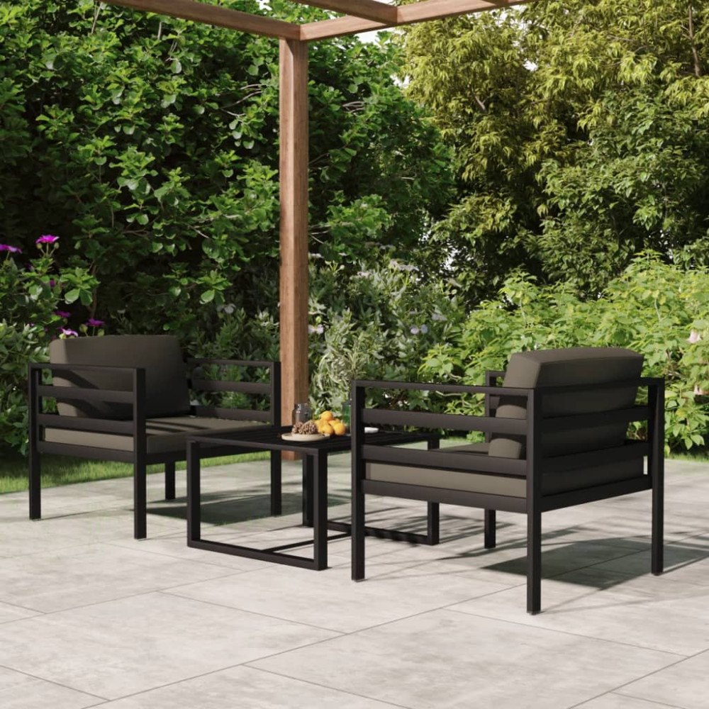 vidaXL Loungegrupp för trädgården 3 delar med dynor aluminium antracit