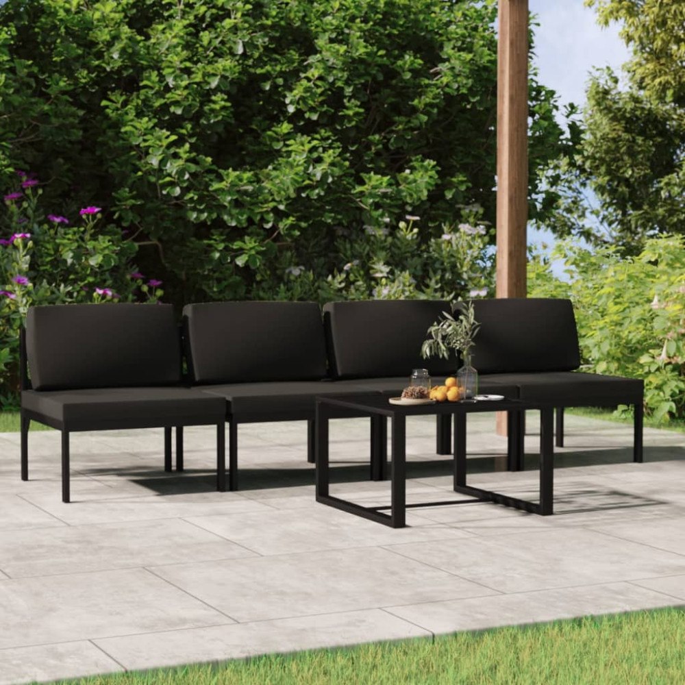 vidaXL Loungegrupp för trädgården 5delar med dynor aluminium antracit