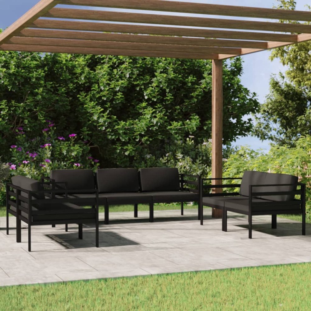 vidaXL Loungegrupp för trädgården 7 delar med dynor aluminium antracit