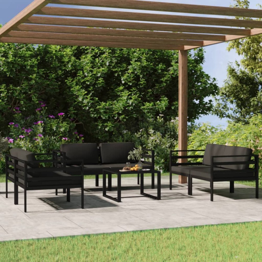 vidaXL Loungegrupp för trädgården 7 delar med dynor aluminium antracit