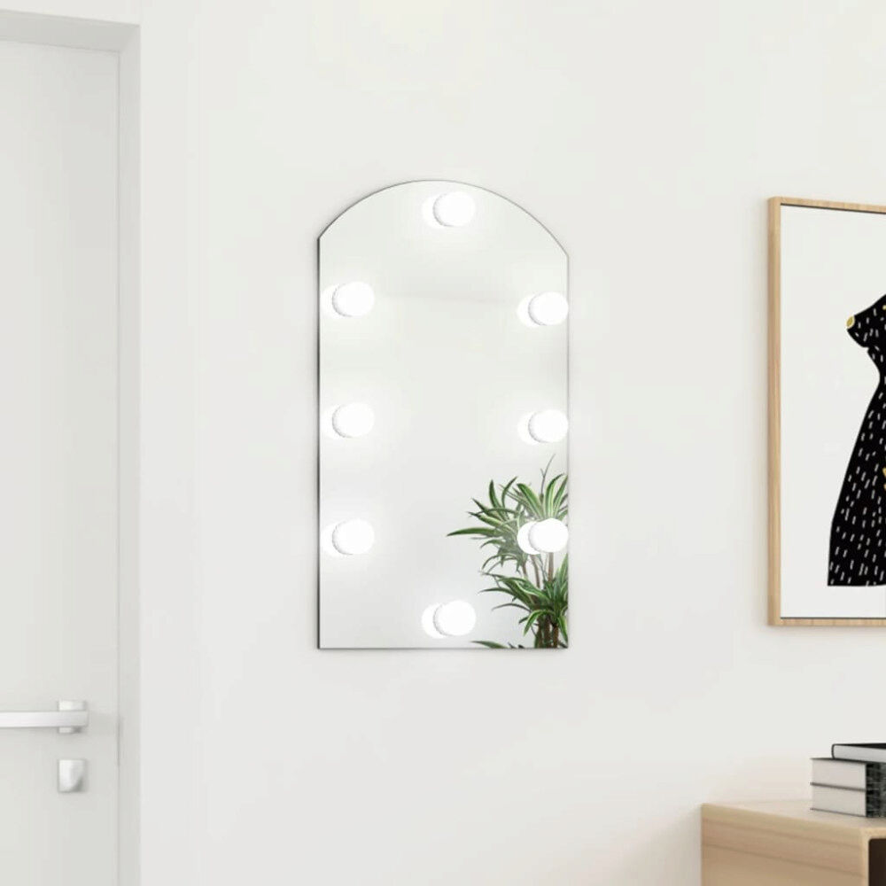 vidaXL Spegel med LED-lampor 70x40 cm glas valvformad (335864+326088)