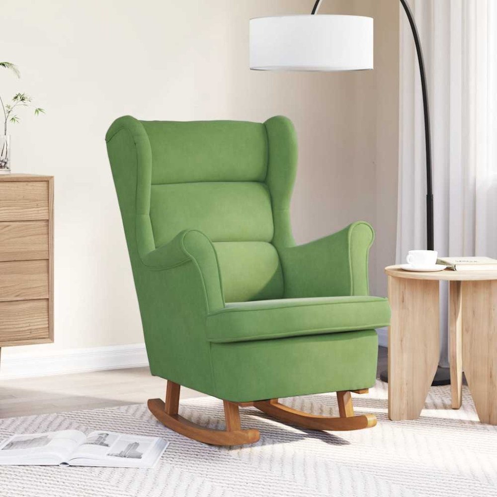 vidaXL Gungstol med ryggstöd Ljusgrön sammet och massivt trä