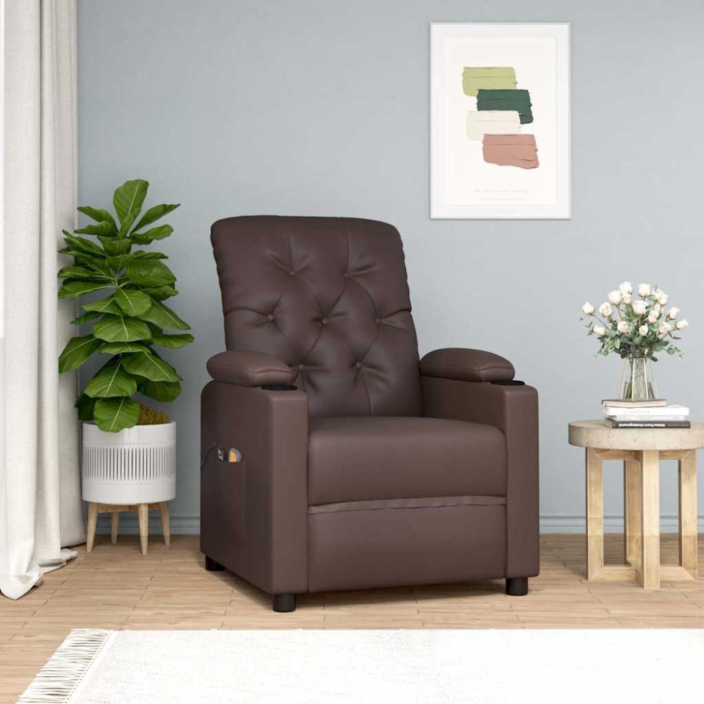 vidaXL Massagefåtölj med uppresningshjälp brun konstläder