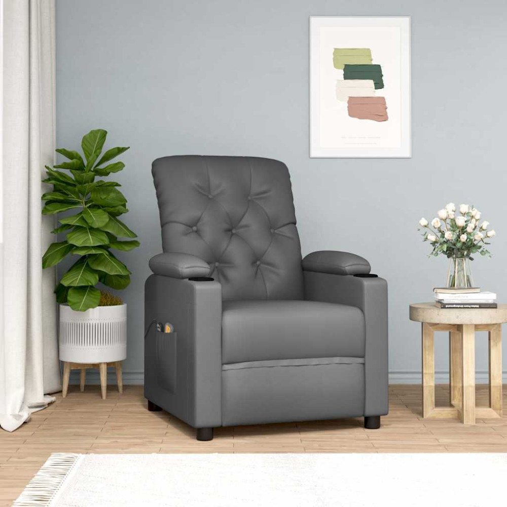 vidaXL Massagefåtölj med uppresningshjälp grå konstläder