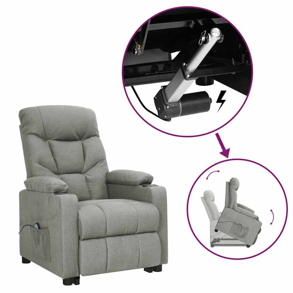 vidaXL fåtölj med uppresningshjälp ljusgrå tyg