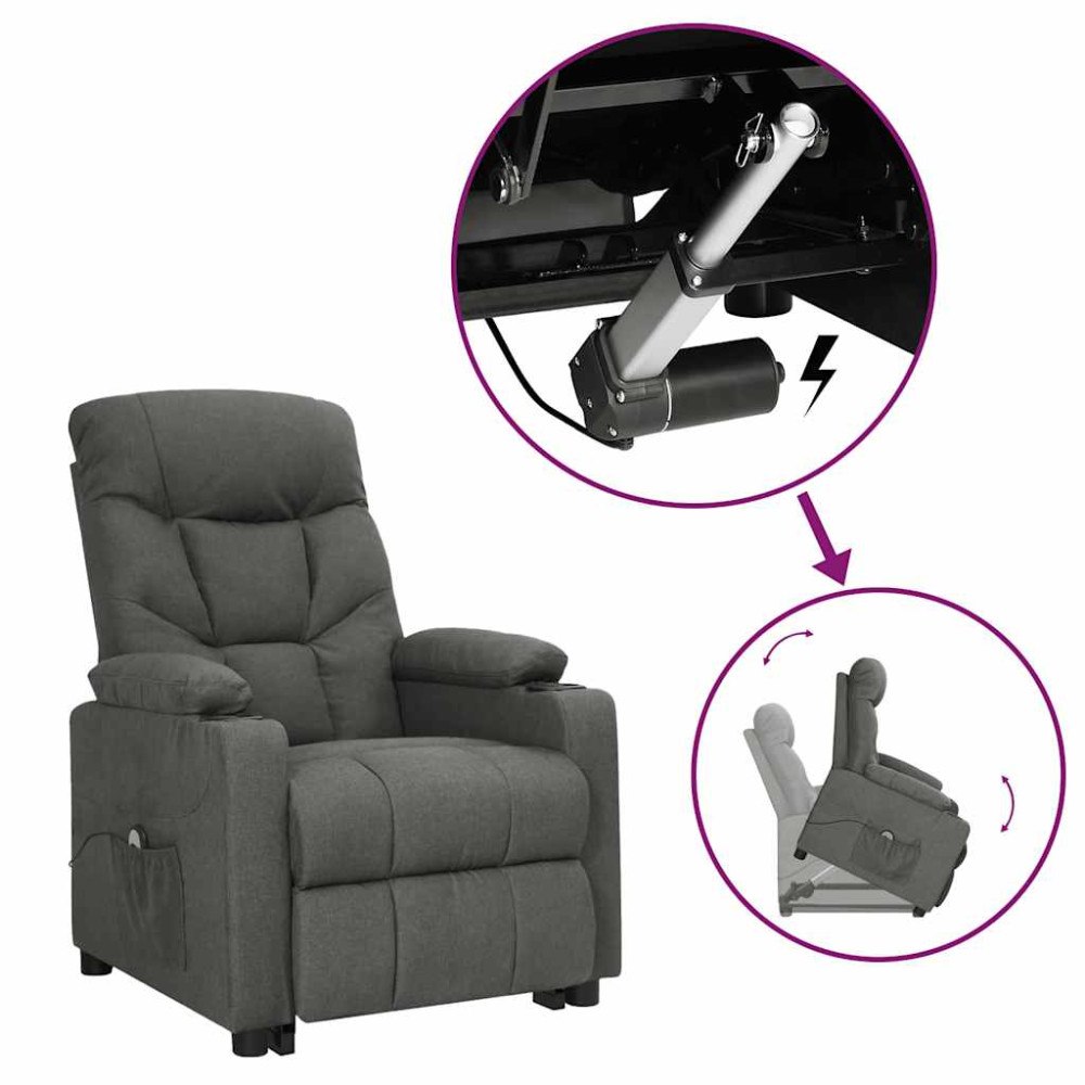 vidaXL fåtölj med uppresningshjälp mörkgrå tyg