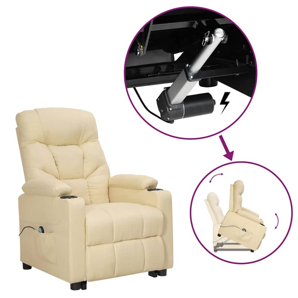 vidaXL fåtölj med uppresningshjälp gräddvit tyg